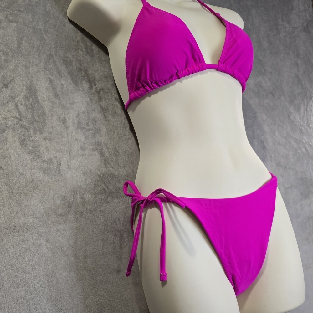 Blooming Jelly 2 Piece Bikini Set Size Medium Hot Pink Triangle Drawstring Tie - Picture 2 of 4